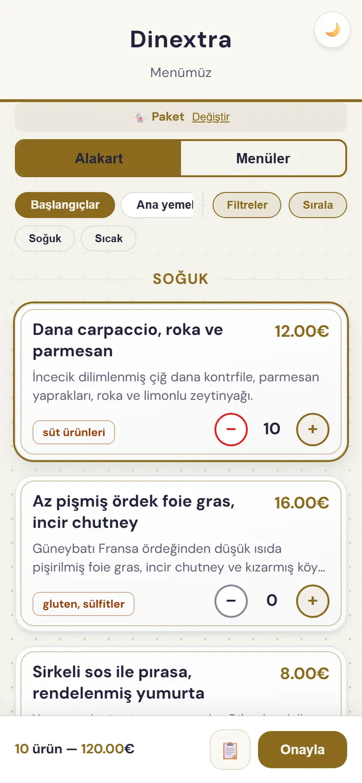 Paket sipariş ekranı