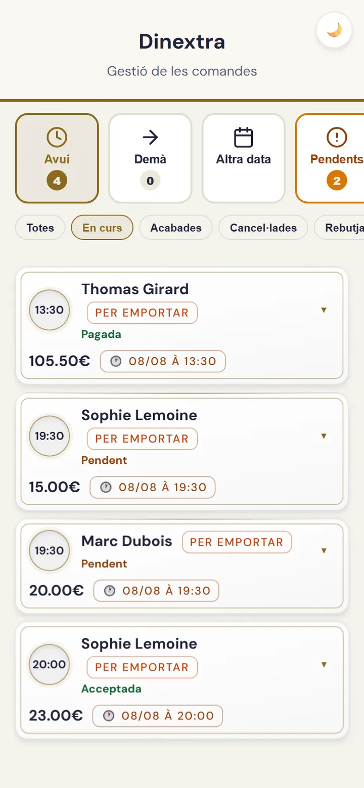 Pantalla de validació de comandes
