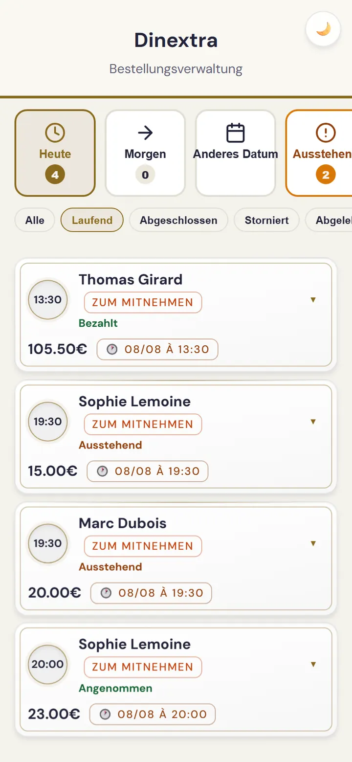 Bildschirm zur Bestellfreigabe
