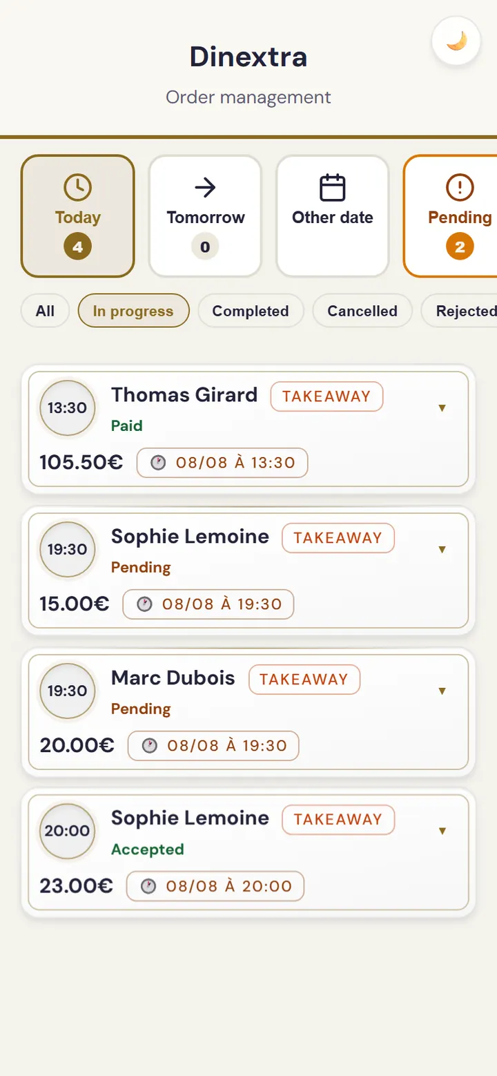 Order approval screen