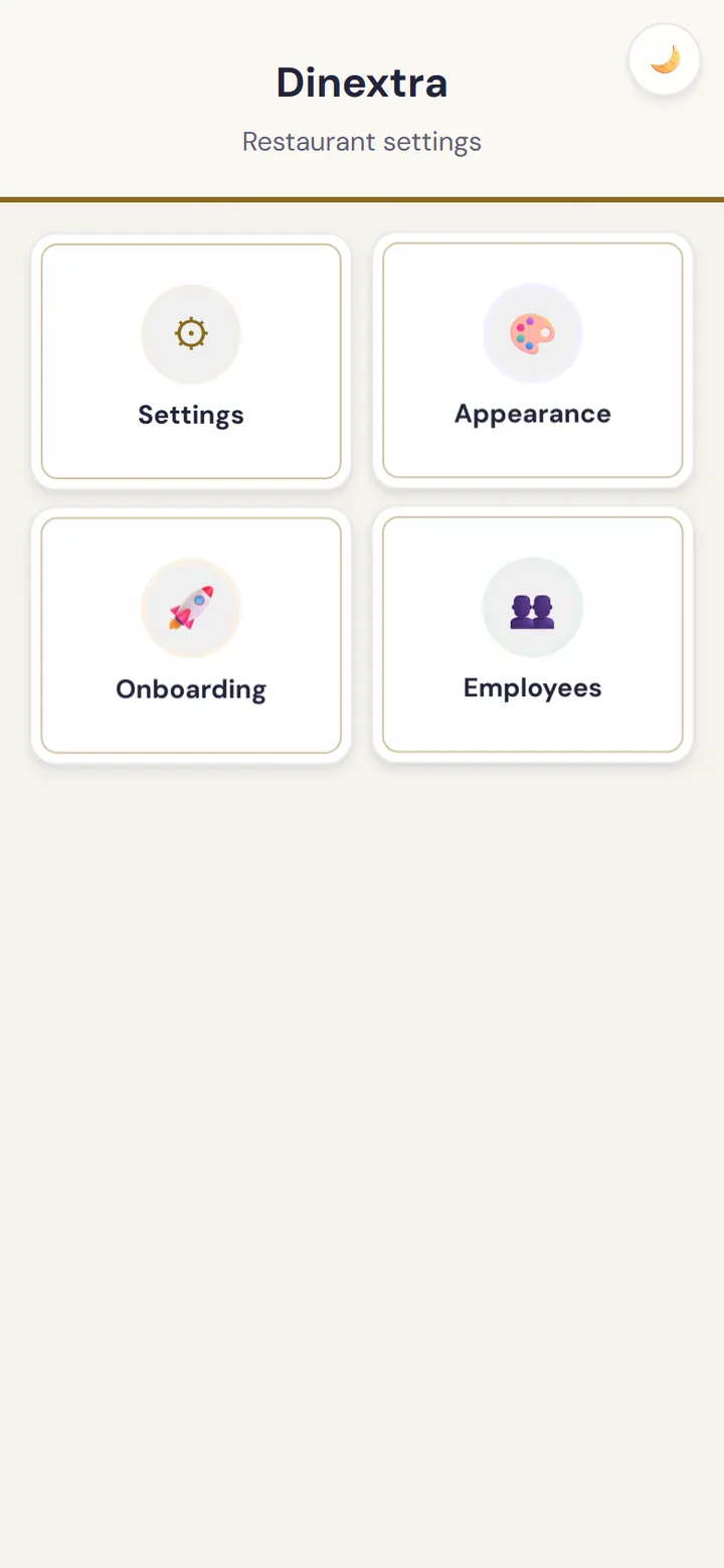 Opening hours and settings screen