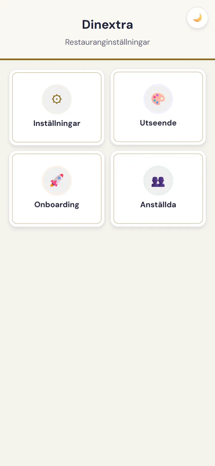 Skärm för öppettider och inställningar