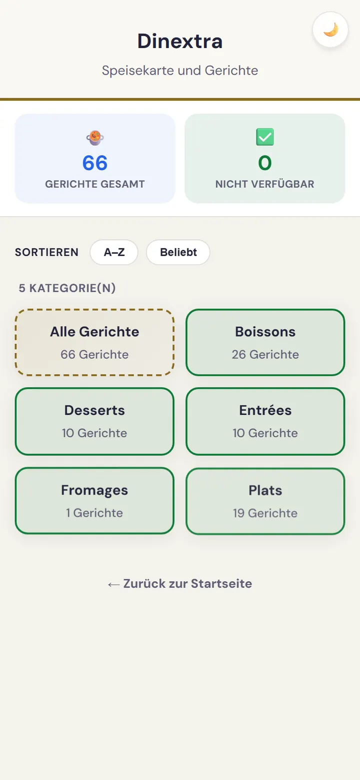 Bildschirm zur Gerichteverwaltung