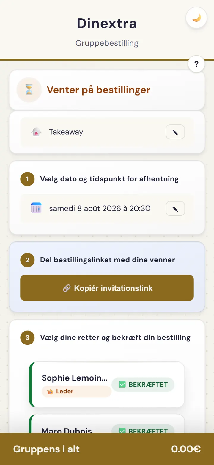 Oversigt over en gruppebestilling