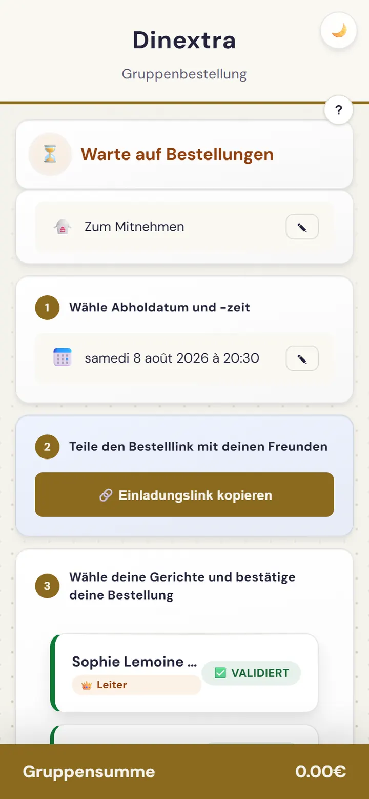 Übersicht einer Gruppenbestellung