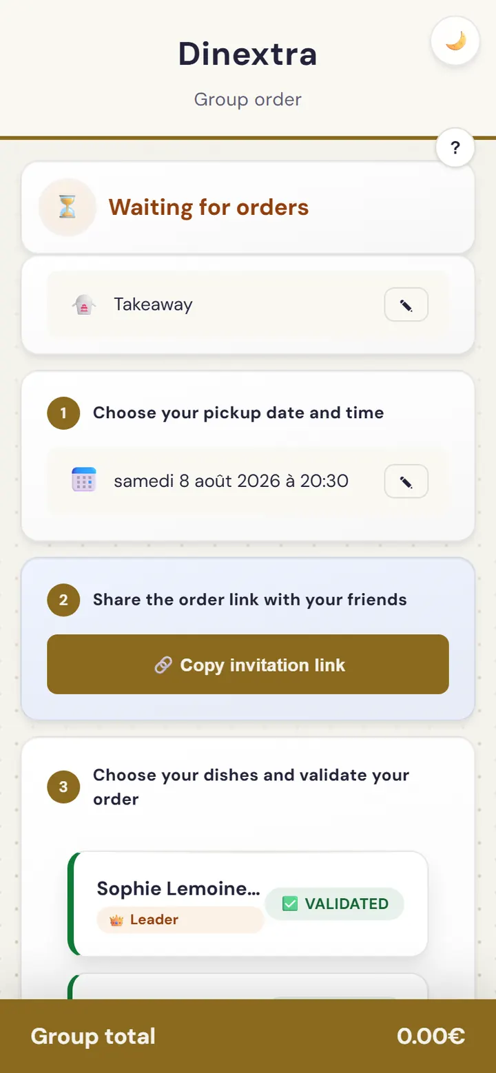 Summary of a group order