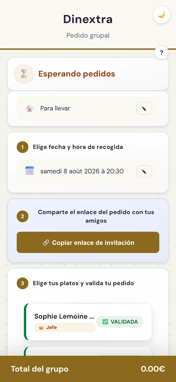 Resumen de un pedido en grupo