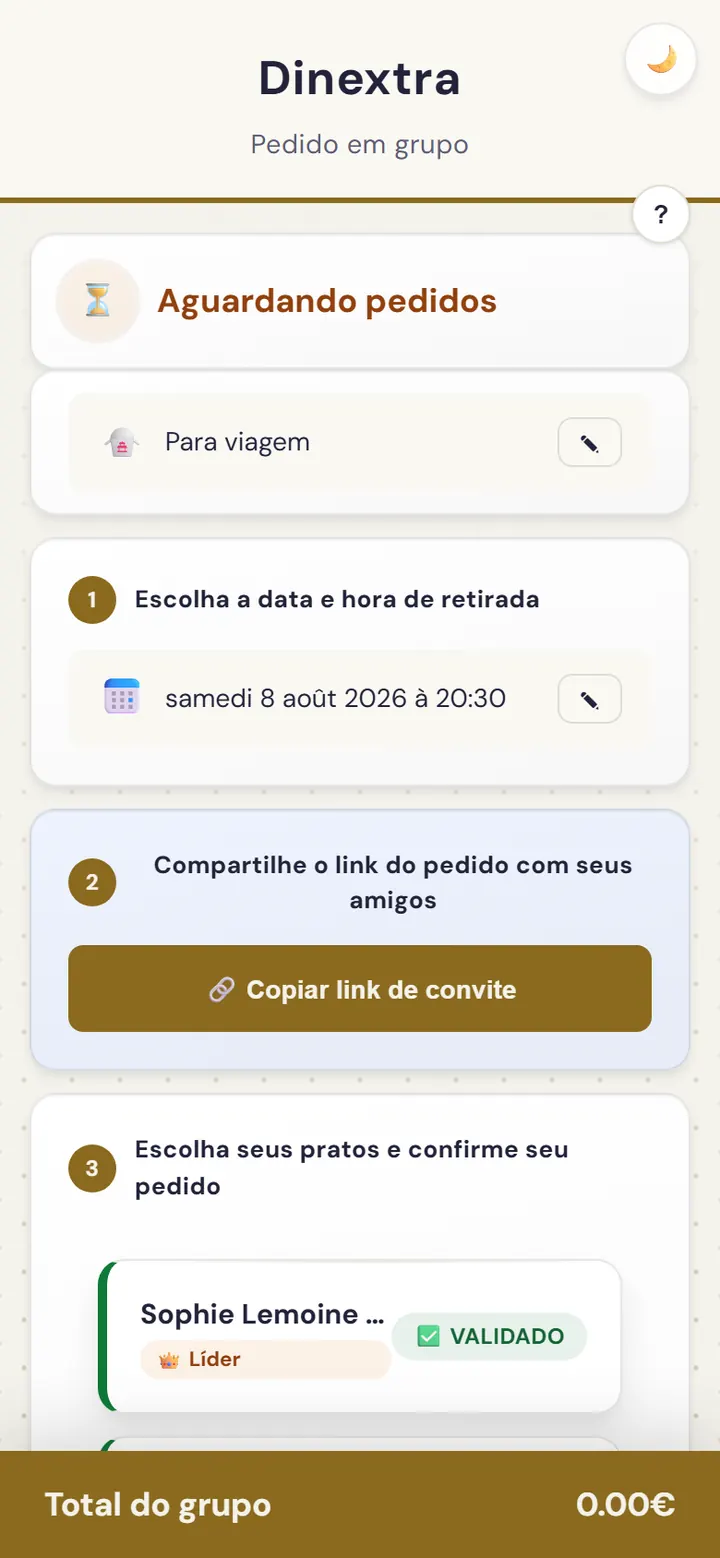 Resumo de uma encomenda em grupo
