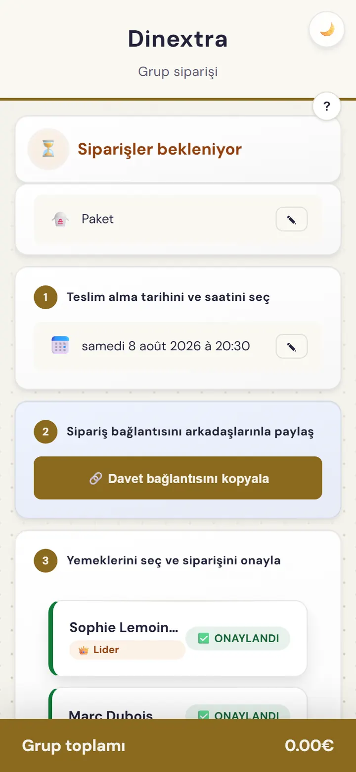 Grup siparişinin özeti