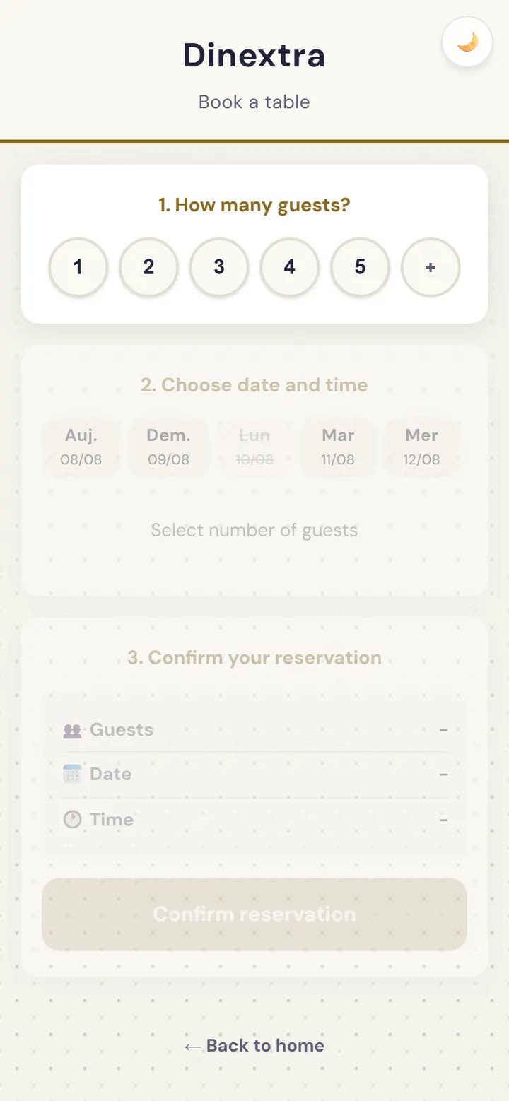 Table booking screen