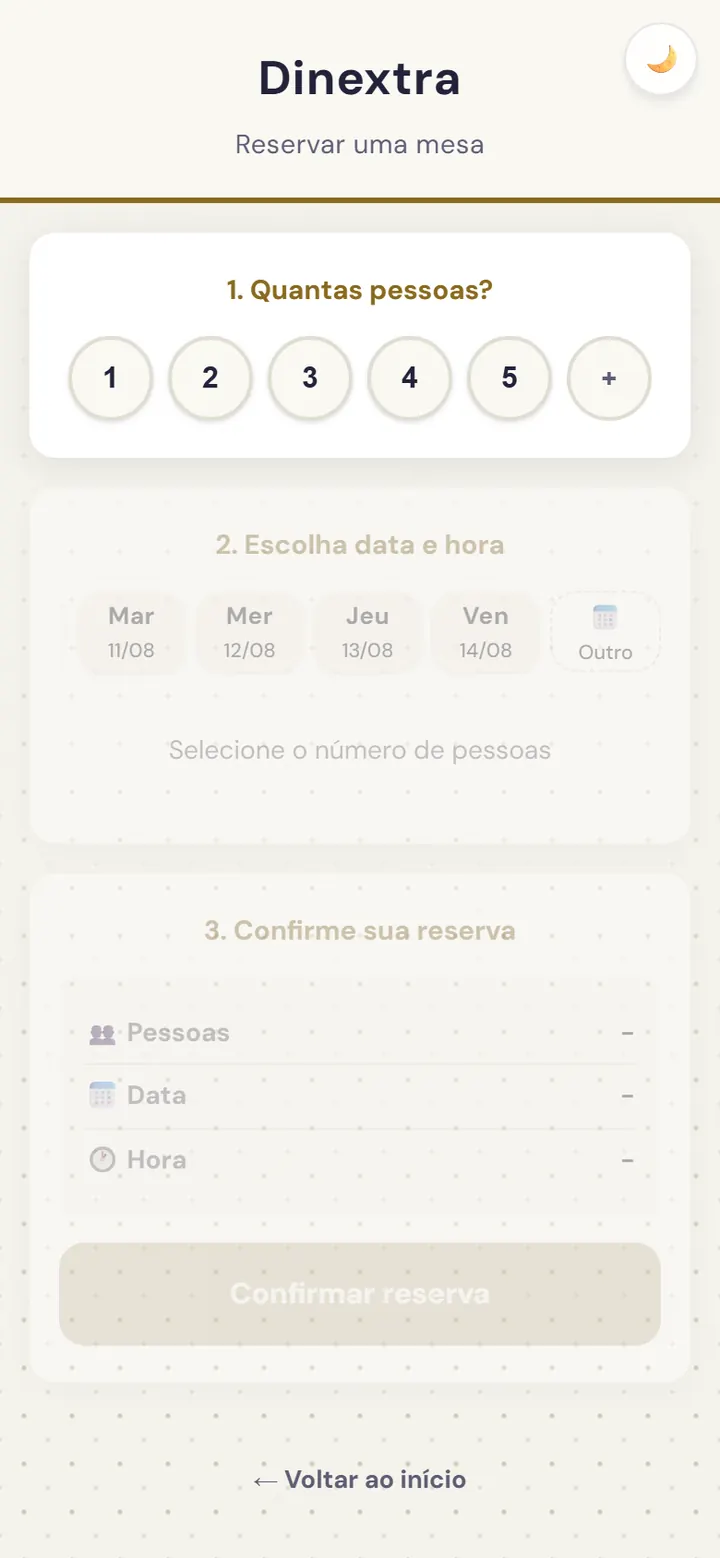 Ecrã de reserva de mesa