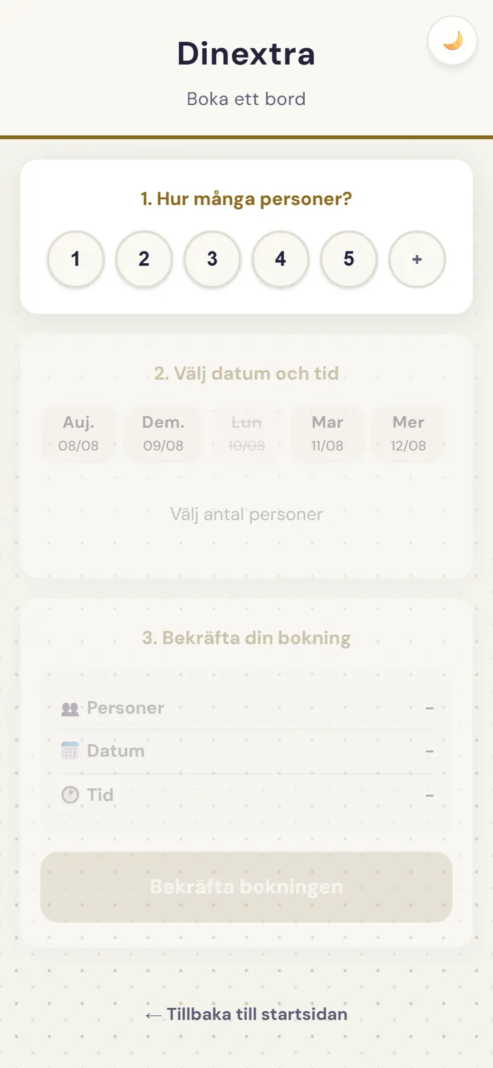 Skärm för bordsbokning