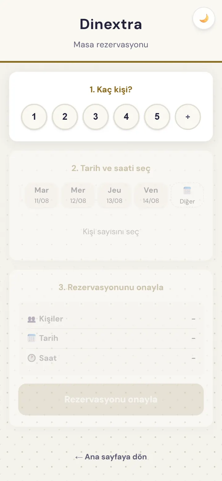 Masa rezervasyonu ekranı